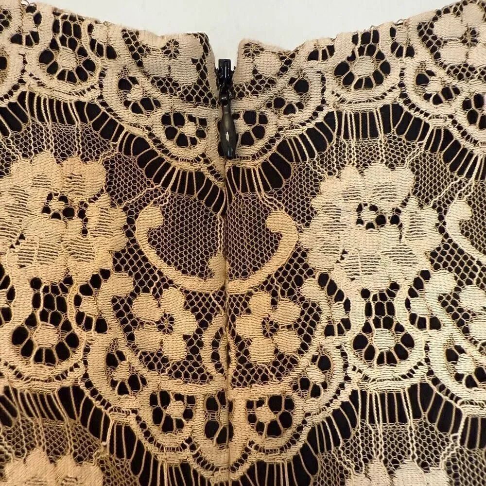 Jessica Simpson Layered Lace Sleeveless Scalloped Nude Black Shift Dress Size 4 - Picture 5 of 7
